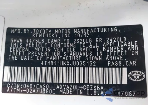 2018 Toyota Camry Se из США, поврежденный, VIN 4T1B11HKXJU035152